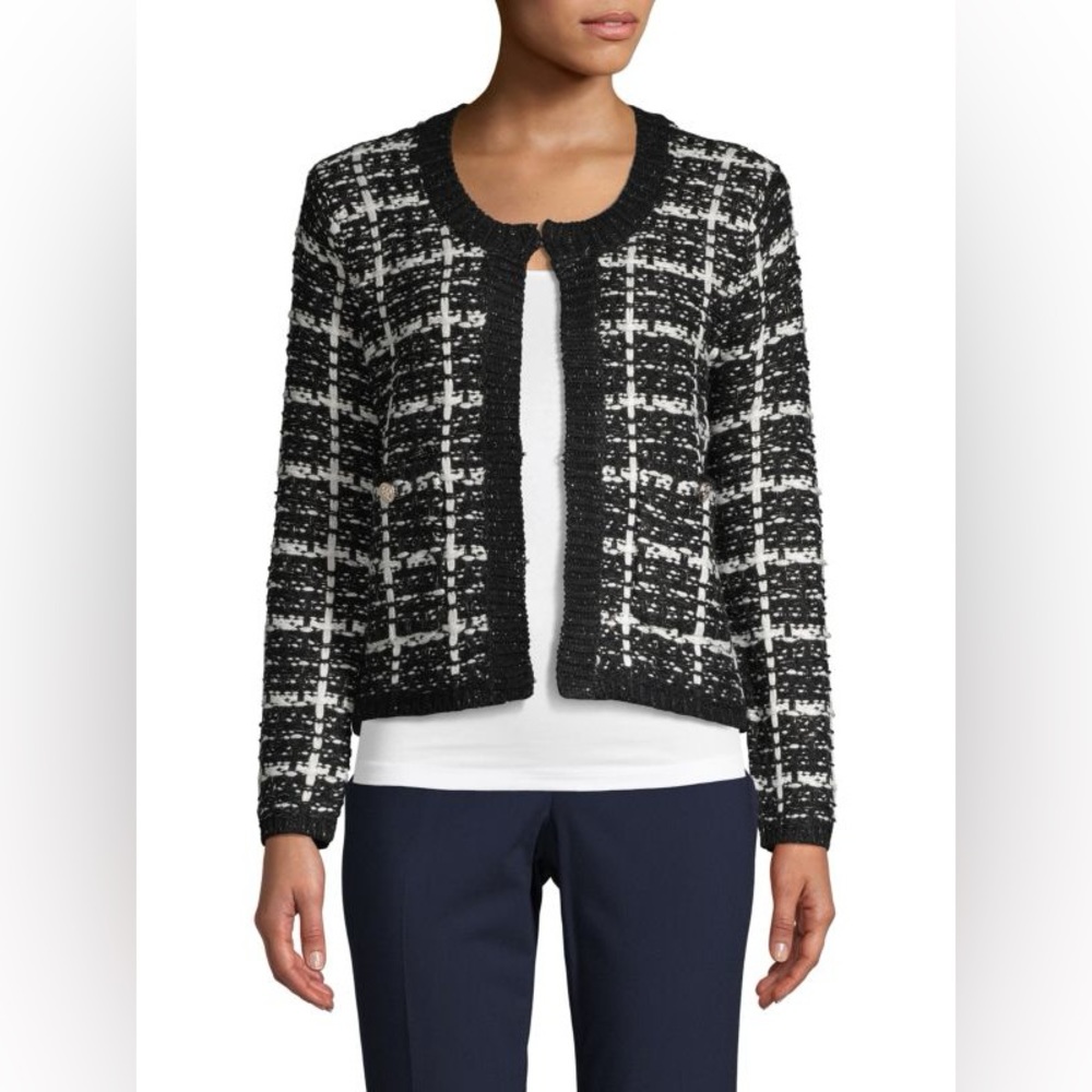 NWT Women’s Black and White Tweed Knit Cardigan